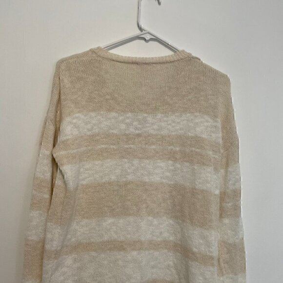 HEM & THREAD ALTAR'D STATE Cream White Striped Lace Up Knit Pullover Sweatshirt - Picture 13 of 14